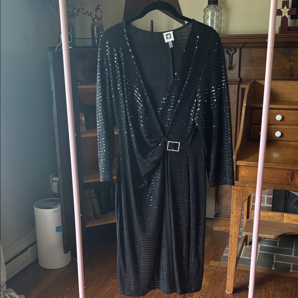Anne Klein Black Long Sleeve Dress with Sequins